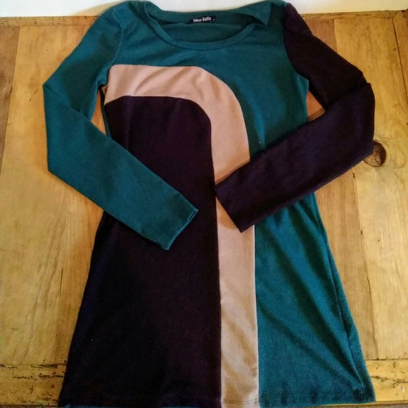 🍀🌸 Green/Black/Tan Striped Midi Dress Lg - Picture 2 of 6